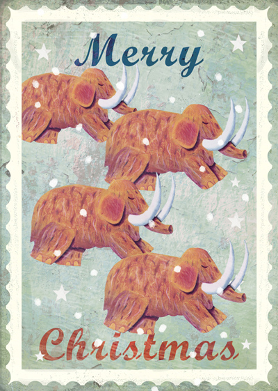 Merry Christmas Woolly Mammoths Pack of 5 Greeting Cards - Click Image to Close